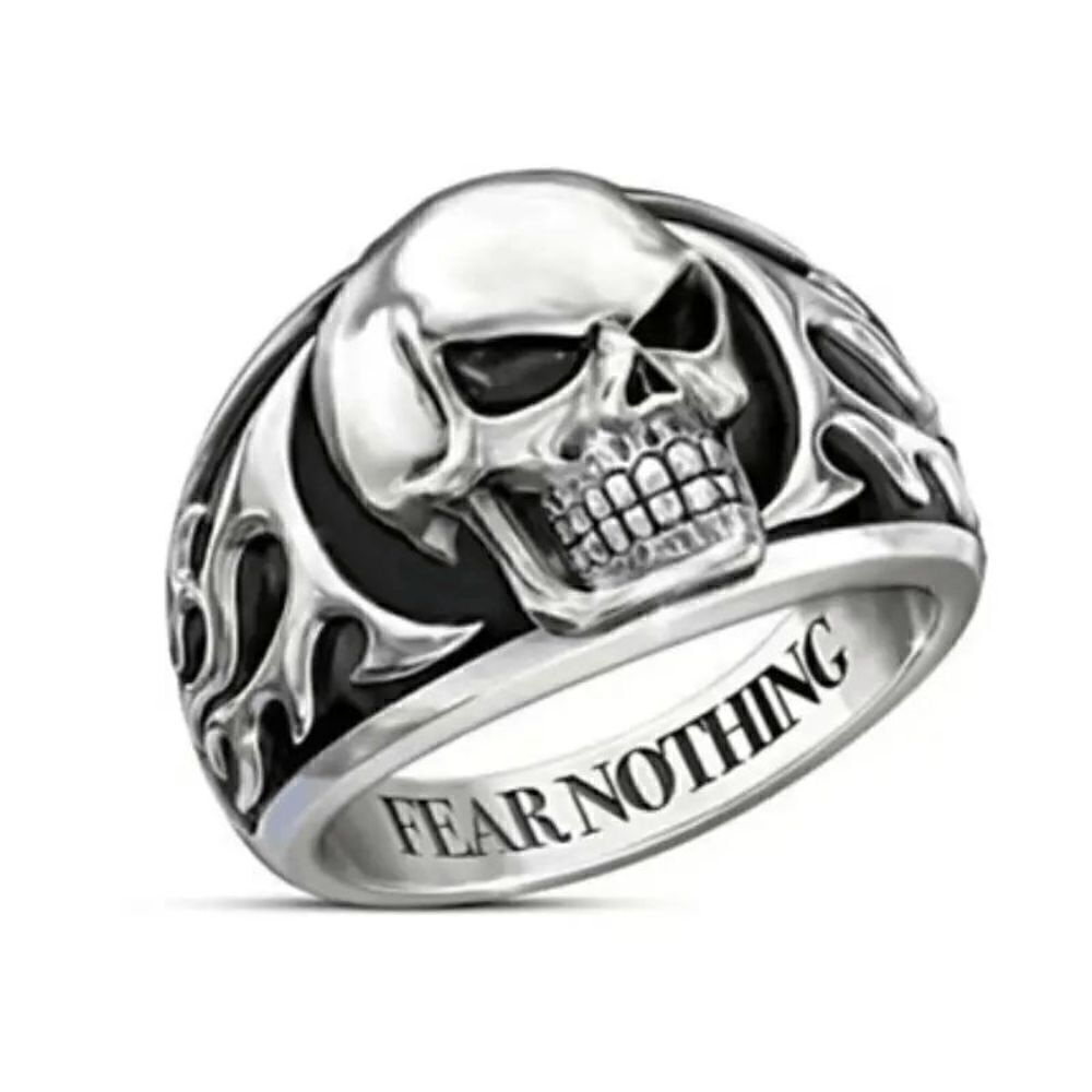 Gothic Punk Stainless Steel Skull Flaming Ring - Size 11